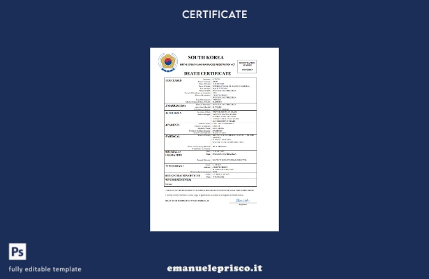 modello Word e PDF del certificato di morte dello stato di stato civile della Co